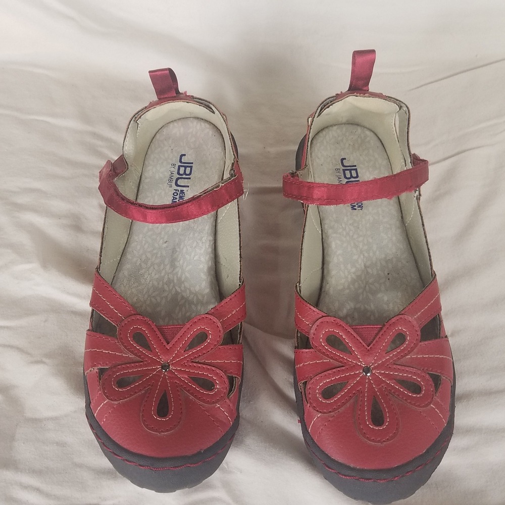JBU Jambu Magnolia Mary Jane Flats Womens 8.5 Red‎ Good Floral Cutout Comfort